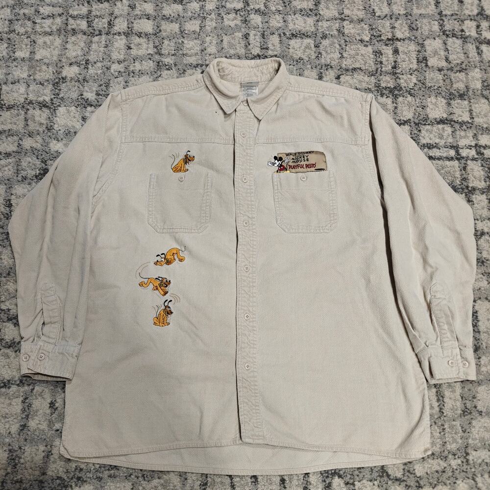 Vintage The Disney Store Mickey Playful Pluto Embroidered Flannel Shirt Men's L